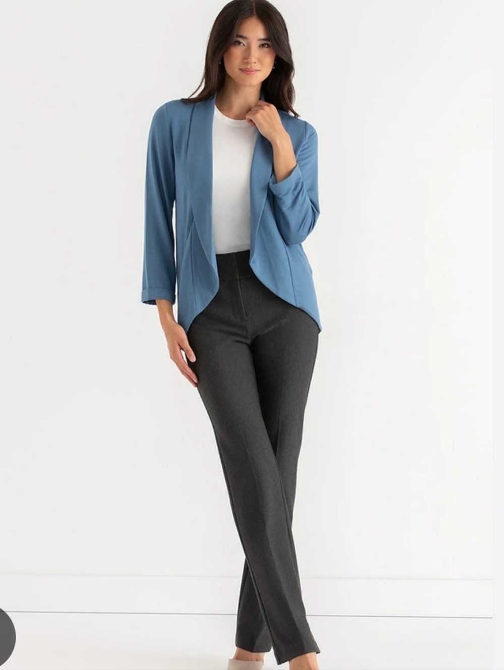 Ricki's Dusty Blue Open-Front Shawl Collar Cardigan
